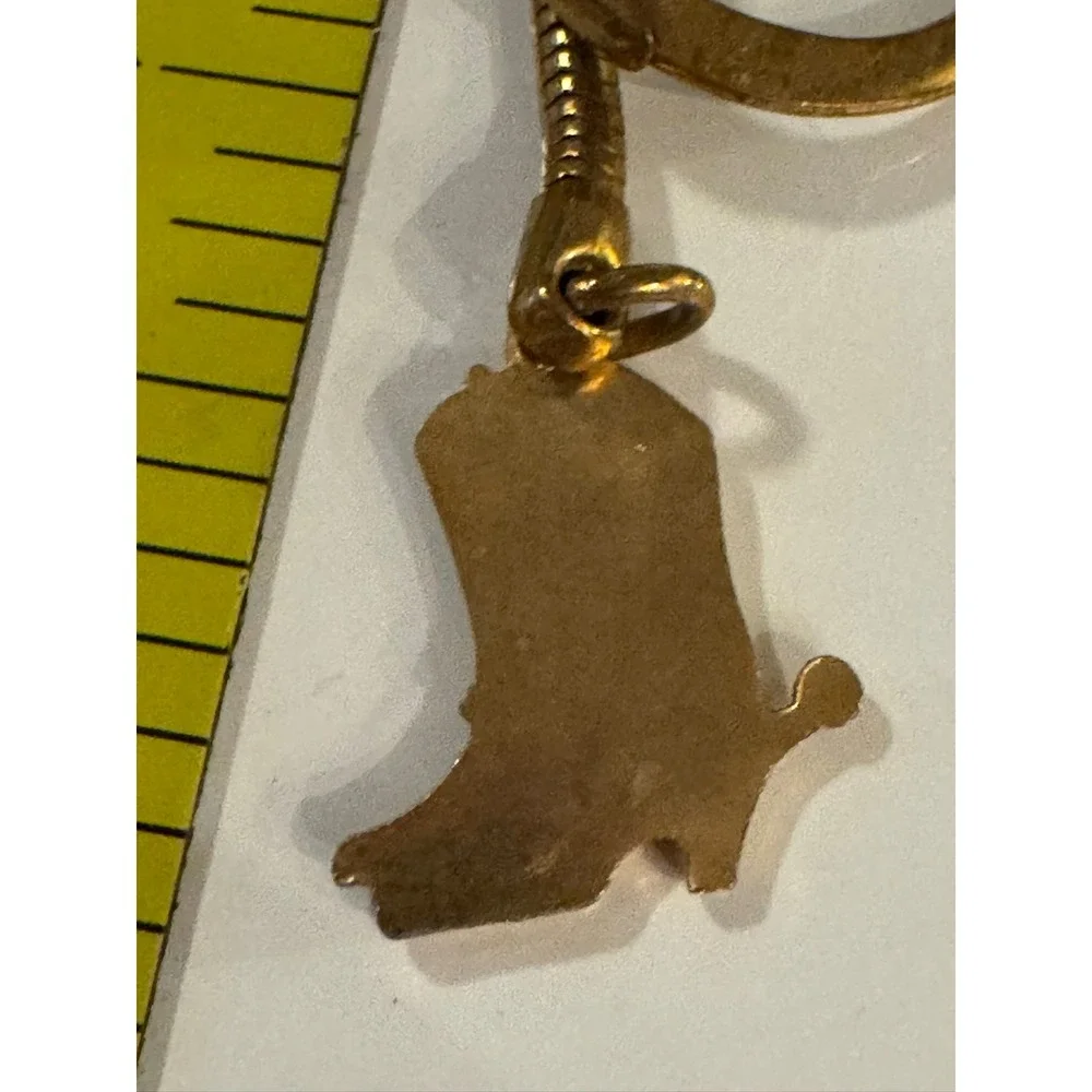 Vintage Gold Tone Cowboy Boot‎ Keychain Western Spur Snake Chain Accessory